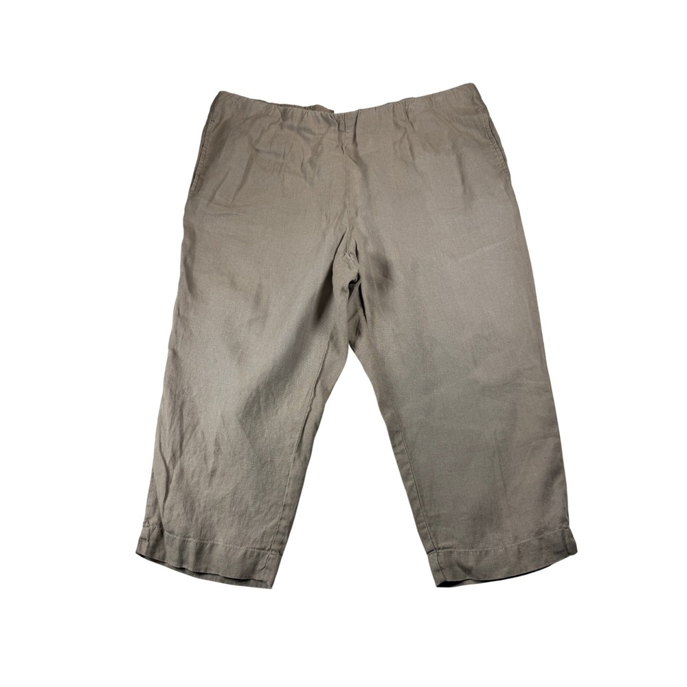 Pure Jill Linen‎ Slim Crop Pants Womens 2X Elastic Waist Casual Beige Trousers